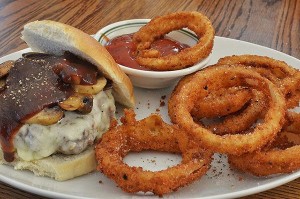 Burger and Onion Rings