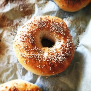 Bagels on a sheet of paper