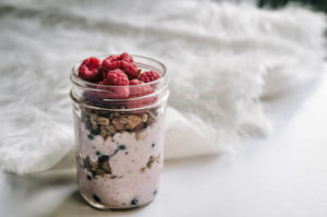 Mason Jar of Yogurt and Raspberries