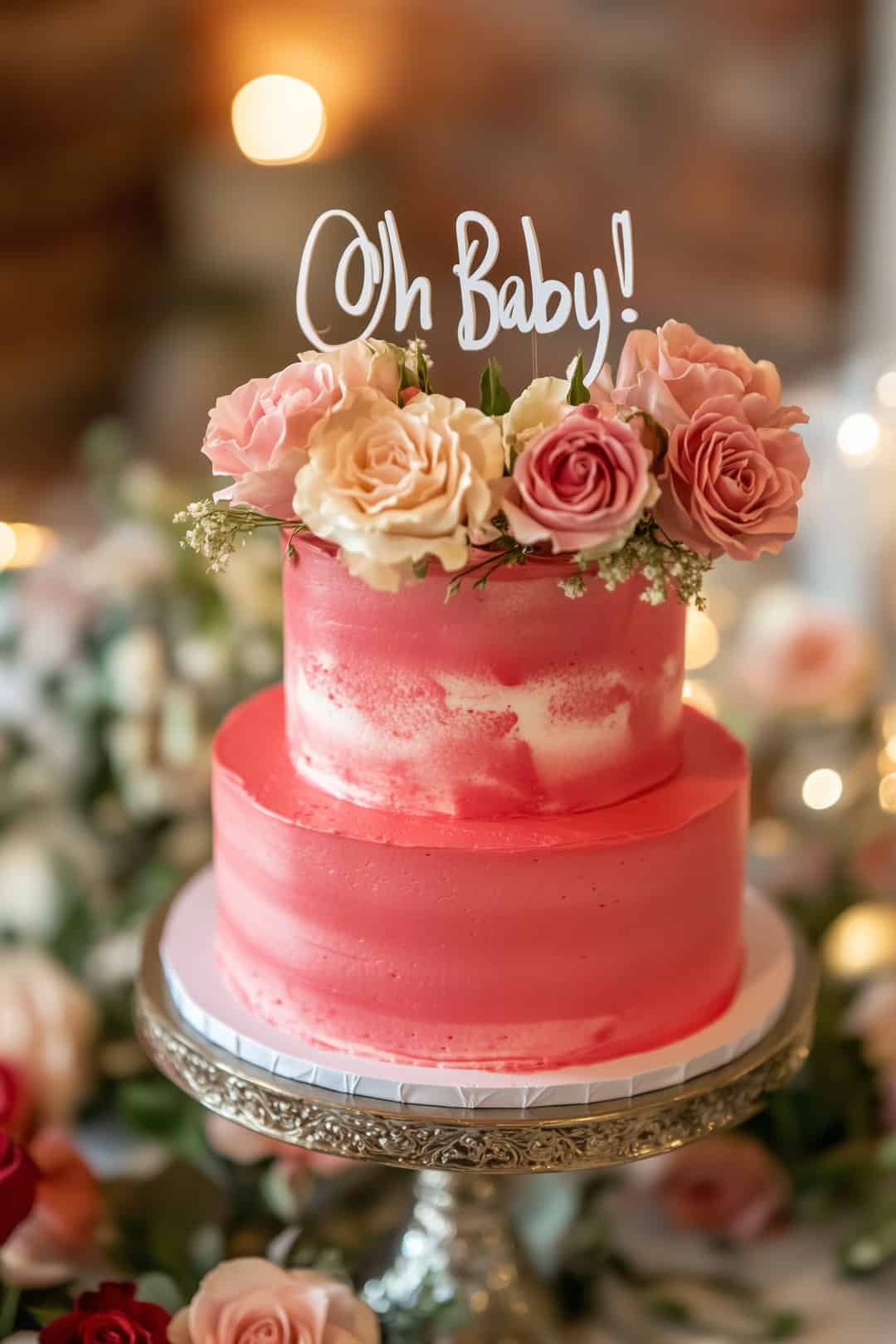 Cute baby shower ombre rose cake